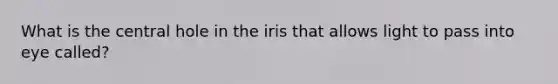 What is the central hole in the iris that allows light to pass into eye called?