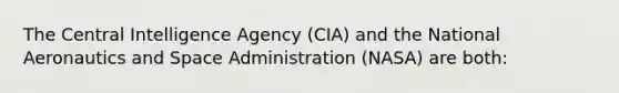 The Central Intelligence Agency (CIA) and the National Aeronautics and Space Administration (NASA) are both: