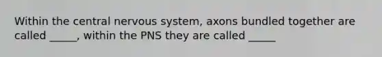 Within the central <a href='https://www.questionai.com/knowledge/kThdVqrsqy-nervous-system' class='anchor-knowledge'>nervous system</a>, axons bundled together are called _____, within the PNS they are called _____