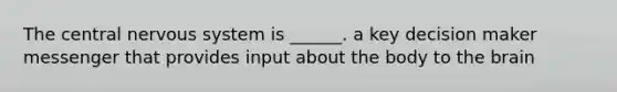 The central nervous system is ______. a key decision maker messenger that provides input about the body to the brain