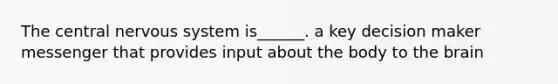 The central nervous system is______. a key decision maker messenger that provides input about the body to the brain