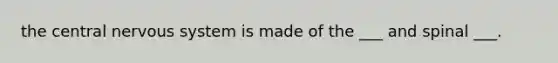 the central <a href='https://www.questionai.com/knowledge/kThdVqrsqy-nervous-system' class='anchor-knowledge'>nervous system</a> is made of the ___ and spinal ___.