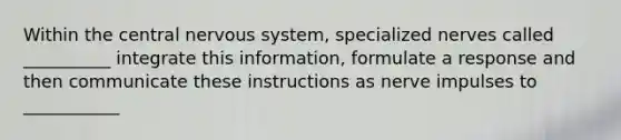 Within the central nervous system, specialized nerves called __________ integrate this information, formulate a response and then communicate these instructions as nerve impulses to ___________