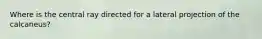 Where is the central ray directed for a lateral projection of the calcaneus?