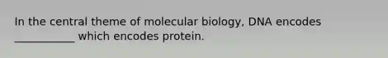 In the central theme of molecular biology, DNA encodes ___________ which encodes protein.