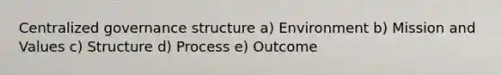 Centralized governance structure a) Environment b) Mission and Values c) Structure d) Process e) Outcome