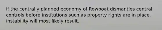 If the centrally planned economy of Rowboat dismantles central controls before institutions such as property rights are in place, instability will most likely result.