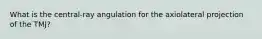 What is the central-ray angulation for the axiolateral projection of the TMJ?