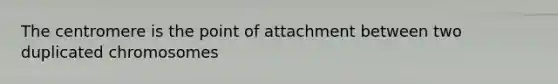 The centromere is the point of attachment between two duplicated chromosomes