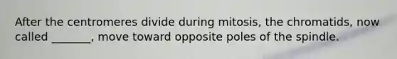 After the centromeres divide during mitosis, the chromatids, now called _______, move toward opposite poles of the spindle.
