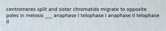 centromeres split and sister chromatids migrate to opposite poles in meiosis ___ anaphase I telophase I anaphase II telophase II