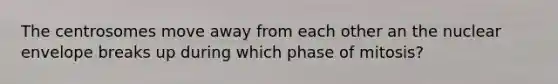 The centrosomes move away from each other an the nuclear envelope breaks up during which phase of mitosis?