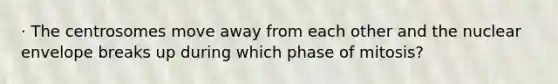 · The centrosomes move away from each other and the nuclear envelope breaks up during which phase of mitosis?