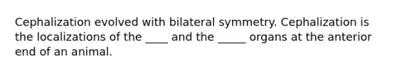 Cephalization evolved with bilateral symmetry. Cephalization is the localizations of the ____ and the _____ organs at the anterior end of an animal.