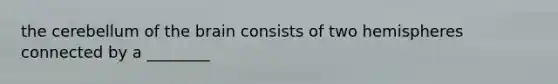 the cerebellum of <a href='https://www.questionai.com/knowledge/kLMtJeqKp6-the-brain' class='anchor-knowledge'>the brain</a> consists of two hemispheres connected by a ________
