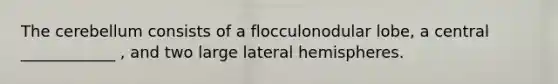 The cerebellum consists of a flocculonodular lobe, a central ____________ , and two large lateral hemispheres.