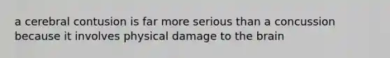 a cerebral contusion is far more serious than a concussion because it involves physical damage to the brain