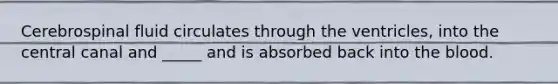 Cerebrospinal fluid circulates through the ventricles, into the central canal and _____ and is absorbed back into the blood.