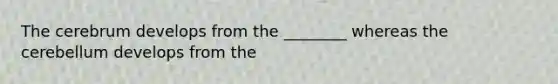 The cerebrum develops from the ________ whereas the cerebellum develops from the