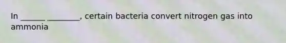 In ______ ________, certain bacteria convert nitrogen gas into ammonia