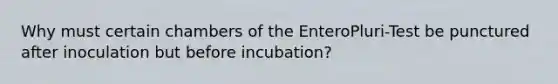 Why must certain chambers of the EnteroPluri-Test be punctured after inoculation but before incubation?