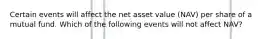 Certain events will affect the net asset value (NAV) per share of a mutual fund. Which of the following events will not affect NAV?