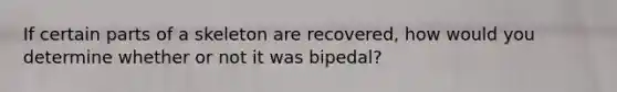 If certain parts of a skeleton are recovered, how would you determine whether or not it was bipedal?