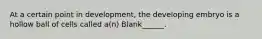 At a certain point in development, the developing embryo is a hollow ball of cells called a(n) Blank______.