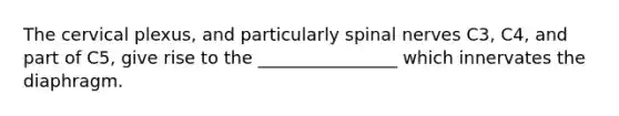 The cervical plexus, and particularly spinal nerves C3, C4, and part of C5, give rise to the ________________ which innervates the diaphragm.