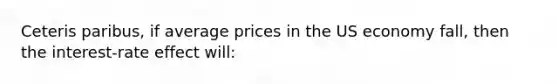 Ceteris paribus, if average prices in the US economy fall, then the interest-rate effect will: