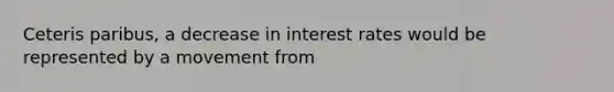 Ceteris paribus, a decrease in interest rates would be represented by a movement from