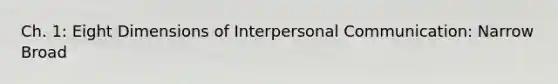 Ch. 1: Eight Dimensions of Interpersonal Communication: Narrow Broad