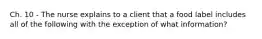 Ch. 10 - The nurse explains to a client that a food label includes all of the following with the exception of what information?