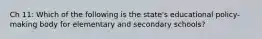 Ch 11: Which of the following is the state's educational policy-making body for elementary and secondary schools?