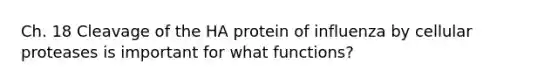 Ch. 18 Cleavage of the HA protein of influenza by cellular proteases is important for what functions?