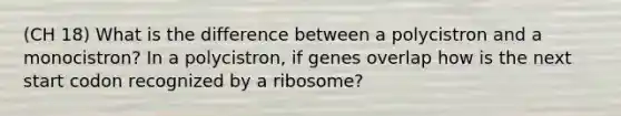 (CH 18) What is the difference between a polycistron and a monocistron? In a polycistron, if genes overlap how is the next start codon recognized by a ribosome?