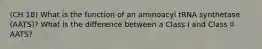 (CH 18) What is the function of an aminoacyl tRNA synthetase (AATS)? What is the difference between a Class I and Class II AATS?