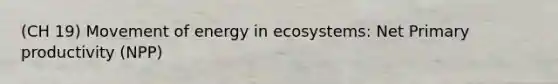 (CH 19) Movement of energy in ecosystems: Net Primary productivity (NPP)