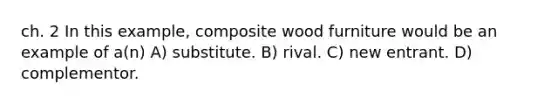 ch. 2 In this example, composite wood furniture would be an example of a(n) A) substitute. B) rival. C) new entrant. D) complementor.