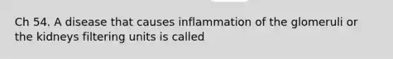 Ch 54. A disease that causes inflammation of the glomeruli or the kidneys filtering units is called