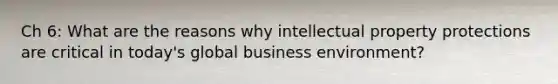 Ch 6: What are the reasons why intellectual property protections are critical in today's global business environment?