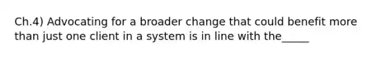 Ch.4) Advocating for a broader change that could benefit more than just one client in a system is in line with the_____