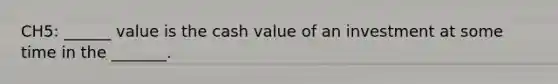 CH5: ______ value is the cash value of an investment at some time in the _______.