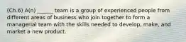 (Ch.6) A(n) ______ team is a group of experienced people from different areas of business who join together to form a managerial team with the skills needed to develop, make, and market a new product.