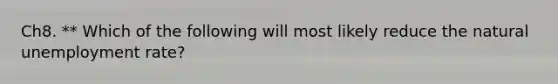 Ch8. ** Which of the following will most likely reduce the natural unemployment rate?