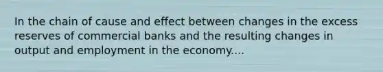 In the chain of cause and effect between changes in the excess reserves of commercial banks and the resulting changes in output and employment in the economy....