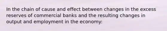 In the chain of cause and effect between changes in the excess reserves of commercial banks and the resulting changes in output and employment in the economy: