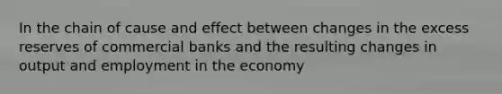 In the chain of cause and effect between changes in the excess reserves of commercial banks and the resulting changes in output and employment in the economy