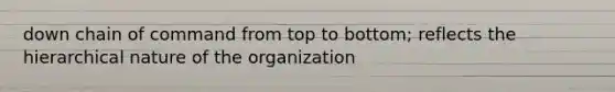 down chain of command from top to bottom; reflects the hierarchical nature of the organization