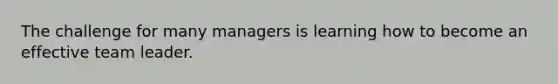 The challenge for many managers is learning how to become an effective team leader.